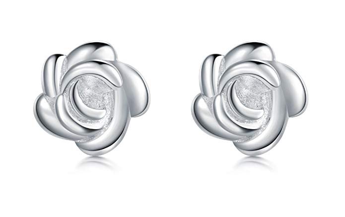 Amazon.com: 925 Sterling Silver Stud Earrings, BoRuo Rose Flower Earrings: Jewelry