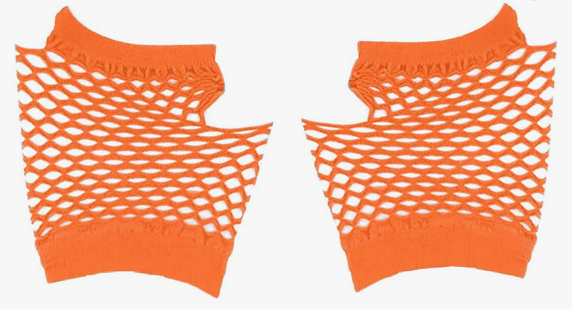 Orange mesh fingerless gloves