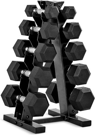 Amazon.com : CAP Barbell 150 LB Coated Hex Dumbbell Weight Set with Vertical Rack, Black, New Edition : Sports & Outdoors