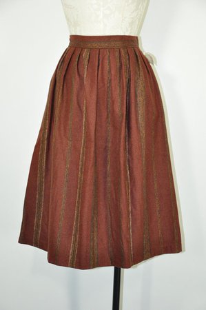 80s cinnamon wool skirt / 1980s brown full skirt / striped | Etsy
