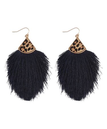 Riah Fashion Navy Leopard-Accent Faux Leather Tassel Drop Earrings | Best Price and Reviews | Zulily