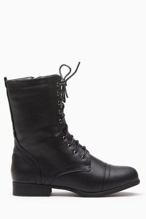 Black Faux Leather Lace Up Combat Boots @ Cicihot Boots Catalog:women's winter boots,leather thigh high boots,black platform knee high boots,over the knee boots,Go Go boots,cowgirl boots,gladiator boots,womens dress boots,skirt boots.