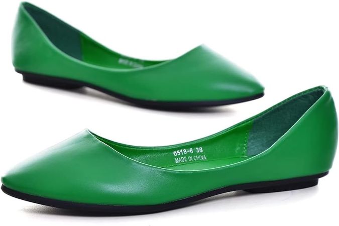Amazon.com | Women's Slip on Foldable Soft Leather Ballet Flats,Pointy Toe Shallow Flats Shoes,Green 8.5 | Flats