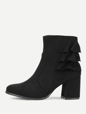 Tiered Ruffle Side Zipper Ankle Boots