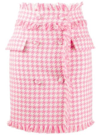 Msgm Houndstooth Frayed Double-Fastened Skirt Ss20 | Farfetch.com