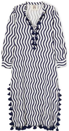 Paolina Tasseled Striped Cotton-gauze Kaftan - Navy