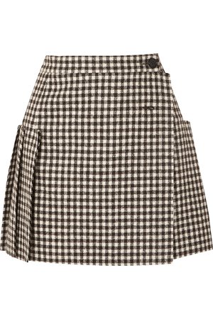 VIVIENNE WESTWOOD Frayed pleated gingham wool wrap mini skirt