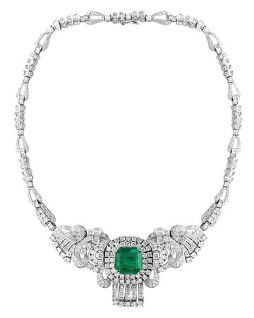Emerald Cut Colombian Emerald and Diamond Bridal Princess Necklace Platinum For Sale at 1stdibs