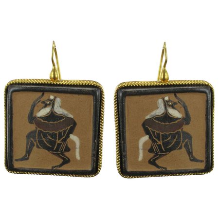 Italian Antique God Square Vermeil Drop Earrings For Sale at 1stDibs