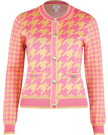 River Island Pink dogtooth print knitted cardigan