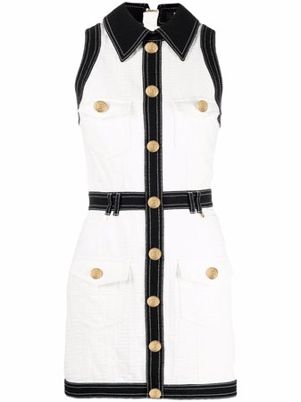 Shop Balmain short buttoned bi-colour dress with Express Delivery - FARFETCH