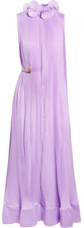 Ruffled Plissé-satin Midi Dress - Lilac
