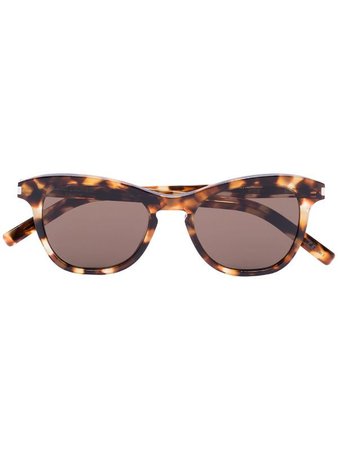 Saint Laurent Eyewear Havana Frame Tortoiseshell Sunglasses - Farfetch