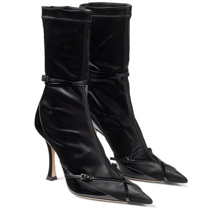 Black Techno Jersey and Spazzolato Ankle Boots with Straps | JIMMY CHOO/MUGLER STRAP ANKLE BOOT | Jimmy Choo / Mugler | JIMMY CHOO