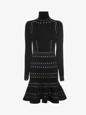 Alexander McQueen Eyelet Embellished Stretch Knit Midi Dress In Black $1260 | ModeSense