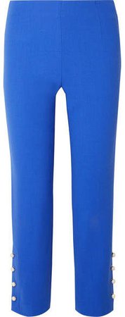 Cropped Faux Pearl-embellished Wool-blend Crepe Straight-leg Pants - Blue