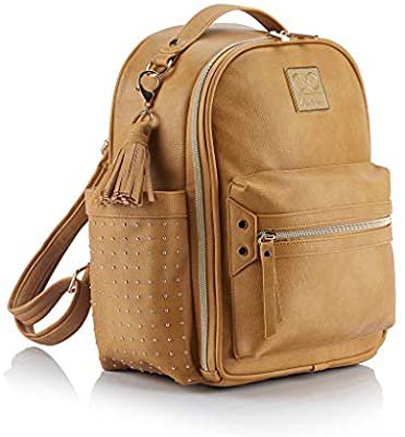 Amazon.com : Chelsea + Cole for Itzy Ritzy Mini Diaper Bag Backpack - Studded Mini Diaper Bag Backpack with Changing Pad, 8 Pockets, Rubber Feet & Tassel; Caramel with Sweetheart Print Interior and Gold Hardware : Baby