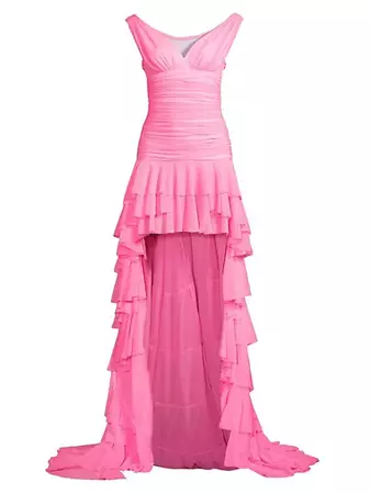Shop Norma Kamali Tara High-Low Ruffled Gown | Saks Fifth Avenue