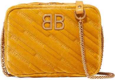 Bb Reporter Embroidered Velvet Shoulder Bag - Yellow