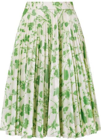 Pleated Printed Taffeta Skirt - Green