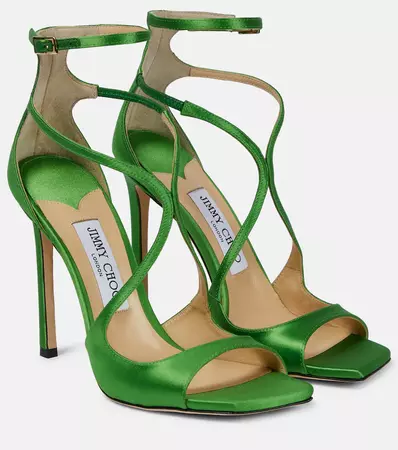Azia 110 Satin Sandals in Green - Jimmy Choo | Mytheresa