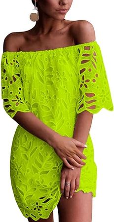 Amazon.com: PRETTYGARDEN Women's Summer Off Shoulder Vintage Floral Lace Flare Short Sleeve Loose Elegant Mini Dress : Clothing, Shoes & Jewelry
