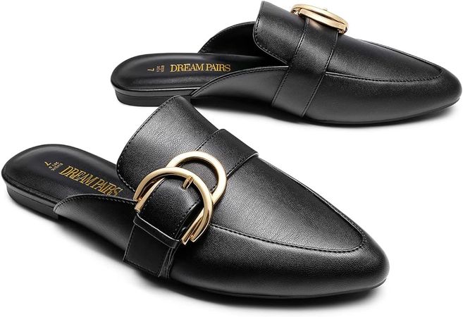 Amazon.com: DREAM PAIRS Women's Flat Mules Slip on Closed Pointed Toe Dress Casual Buckle Backless Slides Loafer Shoes : Clothing, Shoes & Jewelry