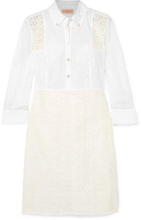 Patchwork Broderie Anglaise Cotton Midi Dress - Ivory