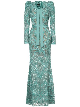 Elie Saab Long Sleeves Full Embellished Column Gown - Farfetch