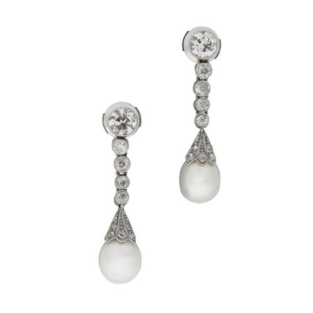 A pair of Edwardian pearl and diamond drop earrings