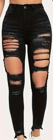 Women's Black Ripped Skinny Jeans - High Stretch Distressed Denim Pants