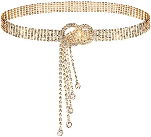BAOKELAN Crystal Chain Belts for Women Rhinestone O-Ring Waistband Belt for Dress Sparkle Chain Gift Gold 120CM/47.2IN at Amazon Women’s Clothing store