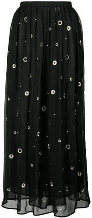 metallic embroidered midi skirt