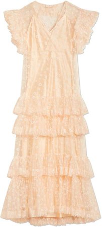 Flocked Tulle Ruffle Gown