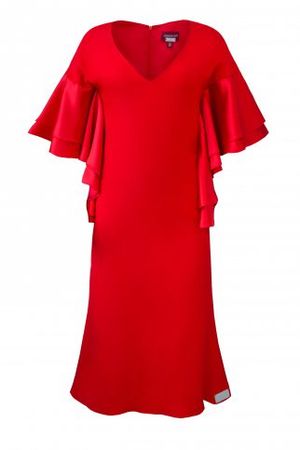 Red Silk Dress With Satin Sleeves - Hatue Couture - Anderson Club