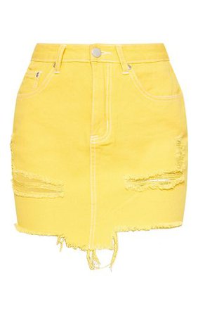 Yellow Contrast Stitch Denim Skirt | PrettyLittleThing