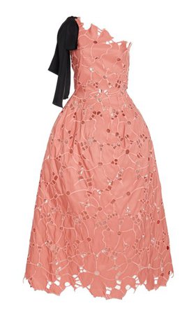 Broderie Anglaise One-Shoulder Tea-Length Dress By Oscar De La Renta | Moda Operandi