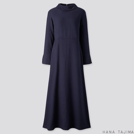 WOMEN FLANNEL FLARE LONG-SLEEVE LONG DRESS (HANA TAJIMA) | UNIQLO US