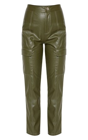 Khaki Faux Leather Cargo Pocket Trouser | PrettyLittleThing USA