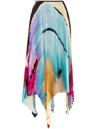 Blue Marques'Almeida Paul Morrow graphic-print pleated skirt AW20SK0091STP - Farfetch