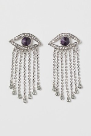 Eye-shaped Rhinestone Earrings - Silver-colored - Ladies | H&M US