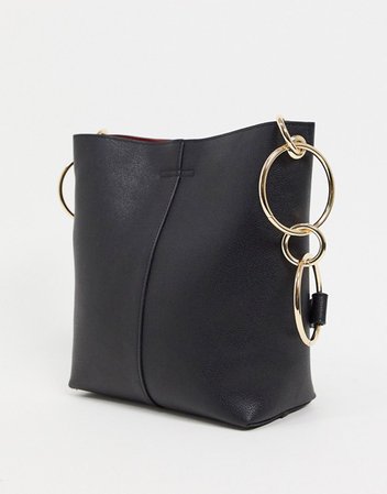 ASOS DESIGN bucket tote bag with ring detail in black | ASOS