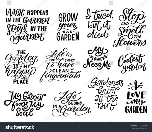 Large Set Hand Lettered Gardening Quotes Stock Vector (Royalty Free) 1323260942