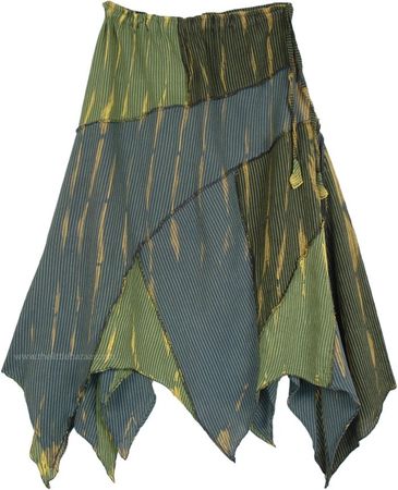 Asymmetrical Cotton Light Summer Skirt in Hippie Green | Green | Patchwork, Misses, Handkerchief, Halloween