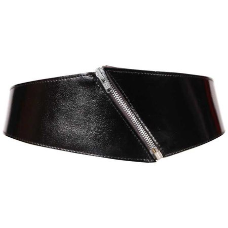 1980's AZZEDINE ALAIA black patent leather belt with zipper detail For Sale at 1stdibs