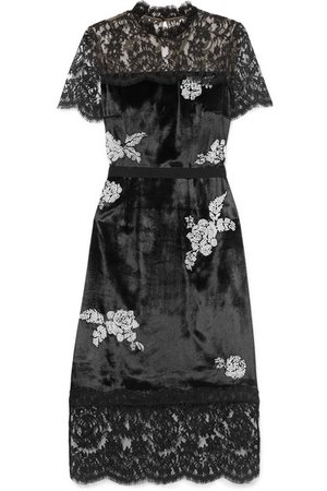 Erdem | Keni lace-paneled silk-faille trimmed faux pearl-embellished velvet dress | NET-A-PORTER.COM