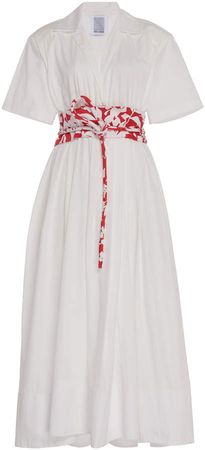 Patterned Cotton-Poplin Obi Shirt Dress