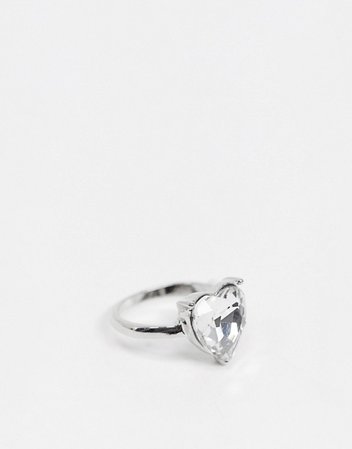ASOS DESIGN ring with clear heart shape crystal stone in silver tone | ASOS