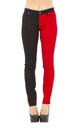 Run & Fly New Womens Skinny Stretch Mid Rise Red & Black Split Leg Jeans Indie Retro Rock: Amazon.co.uk: Clothing