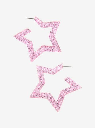 Pink Glitter Star Hoop Earrings